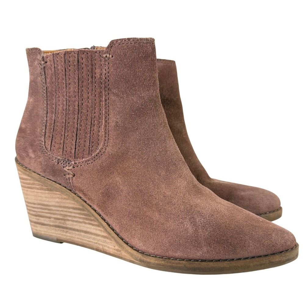 Frye and Co Wedge Booties Womens 7 Brown Suede Pointed Toe Ankle Boots